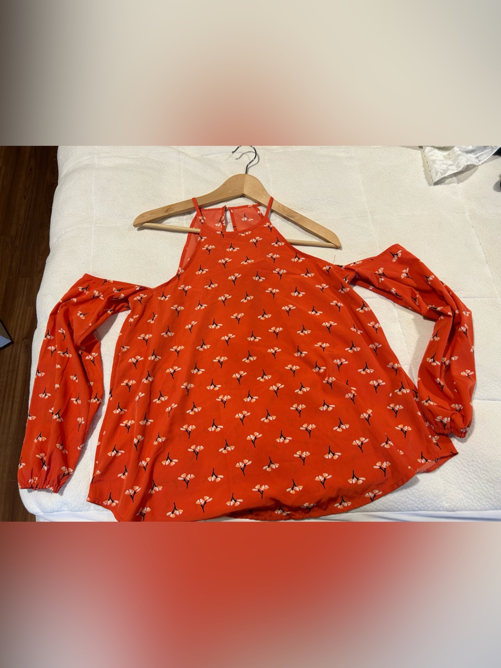 Abercrombie & Fitch Orange & Navy  Floral Cold-Shoulder Blouse